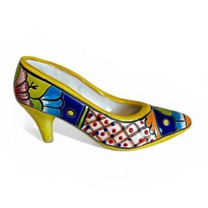 Talavera Mexican Pottery Hand Painted Ceramic High Heel Shoe Figurine 9"